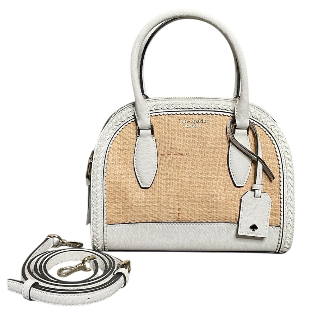 Kate Spade Raffia & Leather Reiley Medium Dome Straw Satchel 2-Way Crossbody
